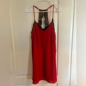 Red Dress with Black Lace Trim